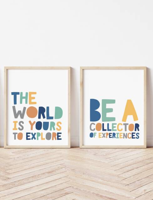 Set Of 2 Boys Nursery Prints, The World Is Yours To Explore, Bedroom Decor, Personalised Name Dream Big, Wall Art