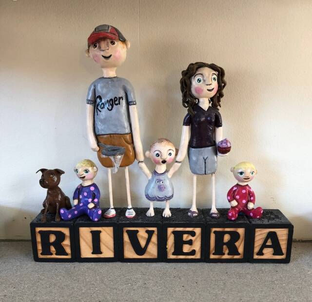 Custom Clay Family Portrait Sculpture On Letter Blocks - image 1