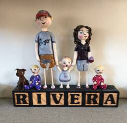 Custom Clay Family Portrait Sculpture On Letter Blocks - thumbnail 1