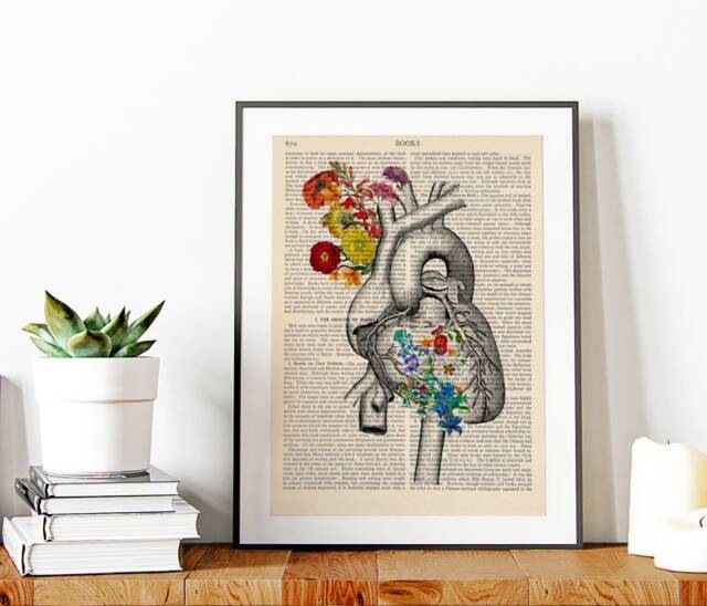 Heart Anatomy Print, Medical Poster With Flowers, Illustration, Medicine Graduate, Human Anatomy - image 1