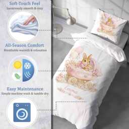 Personalised Name Pink Bunny Single Duvet Set Custom Colour Rabbit Pram Bedding Baby Shower Gift New Mum Keepsake Nursery Bedroom Cute Decor - thumbnail 2