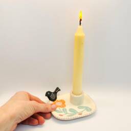 Handmade Ceramic Candle Holder Home Decor, Bird & Floral Design - thumbnail 2