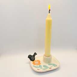 Handmade Ceramic Candle Holder Home Decor, Bird & Floral Design - thumbnail 3