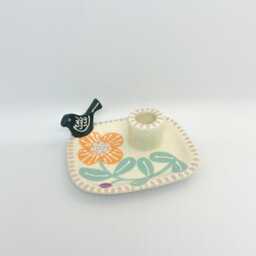Handmade Ceramic Candle Holder Home Decor, Bird & Floral Design - thumbnail 4
