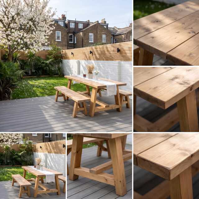 Handmade Rustic Solid Wood Outdoor Dining Table With Benches - image 1