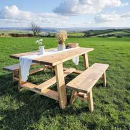 Handmade Rustic Solid Wood Outdoor Dining Table With Benches - thumbnail 2