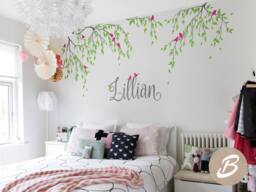 Nursery Tree Decal, Branches & Birds Vinyl Nursery White Sticker, Wall Decor For Nursery, Nature Decal - Am001 - thumbnail 1