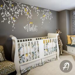 Nursery Tree Decal, Branches & Birds Vinyl Nursery White Sticker, Wall Decor For Nursery, Nature Decal - Am001 - thumbnail 2