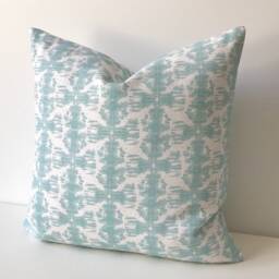 Mineral Blue, Aqua, White Ikat Nobu Decorative Pillow Cover - thumbnail 3