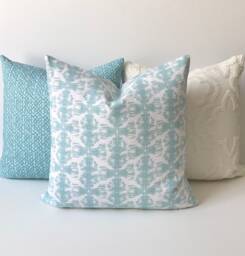 Mineral Blue, Aqua, White Ikat Nobu Decorative Pillow Cover - thumbnail 1