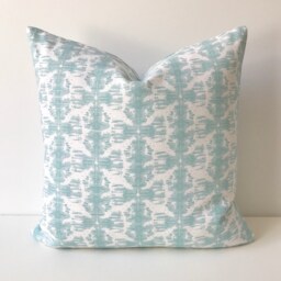 Mineral Blue, Aqua, White Ikat Nobu Decorative Pillow Cover - thumbnail 2