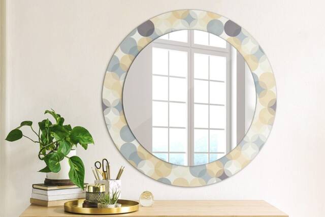 Geometry Circles, Yellow, Round Mirror Frame, Design, Glass Wall Decor, Living Room - image 1
