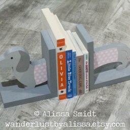 Dachshund Custom Wood Bookends, Doxie Bookends - Dog Bookends, Grey, Pink, Puppy, Wiener Dog - thumbnail 2