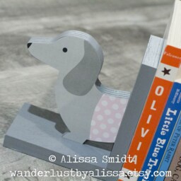 Dachshund Custom Wood Bookends, Doxie Bookends - Dog Bookends, Grey, Pink, Puppy, Wiener Dog - thumbnail 3