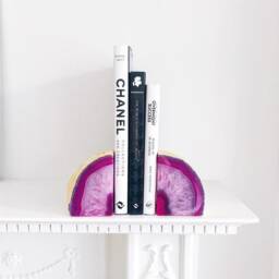 Pink Agate Bookends With Gold Leaf Edging. Boho Chic Homeware