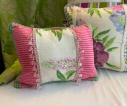 "Lilac Floral Pillow Cover Beaded Trim, Designers Guild Linen - 10""x16" - thumbnail 1