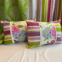 "Lilac Floral Pillow Cover Beaded Trim, Designers Guild Linen - 10""x16" - thumbnail 3