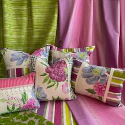 "Lilac Floral Pillow Cover Beaded Trim, Designers Guild Linen - 10""x16" - thumbnail 4