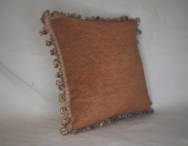 Burnt Orange Copper Chenille Decorative Throw Pillow With Fringe - image 1