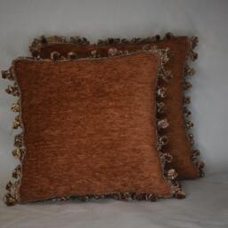 Burnt Orange Copper Chenille Decorative Throw Pillow With Fringe - thumbnail 2
