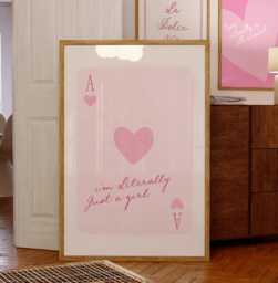 I'm Literally Just A Girl, Playing Card Pink Heart Print, Girly Wall Decor, Trendy Aesthetic Art Coquette Print - thumbnail 1