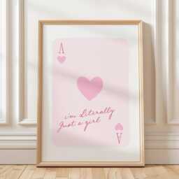 I'm Literally Just A Girl, Playing Card Pink Heart Print, Girly Wall Decor, Trendy Aesthetic Art Coquette Print - thumbnail 3