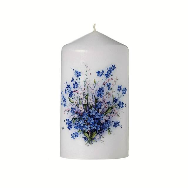 Floral Bouquet Scented Pillar Candle, Forget Me Not Design, Eco Vegan Gift - image 1