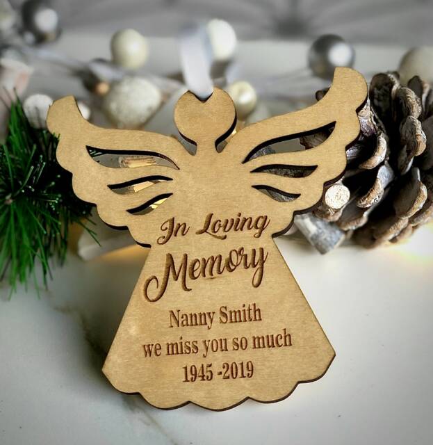 Personalised Memorial Angel Wooden Christmas Decoration - image 1
