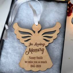 Personalised Memorial Angel Wooden Christmas Decoration - thumbnail 2