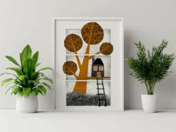 Black & Orange Treehouse Wall Art Digital Print - Digital File - thumbnail 1