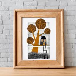 Black & Orange Treehouse Wall Art Digital Print - Digital File - thumbnail 2