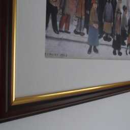 L.s. Lowry Art Print - Waiting For Shop To Open Walnut Finish Frame With Mount & Textured Image - thumbnail 3
