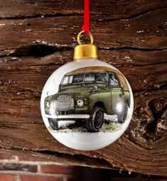 Hand Decorated Christmaslandrover Series 3 Image On Bone China Bauble - thumbnail 1