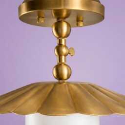 Mid-Century Modern Handmade Brass Scalloped Semi-Flush Mount With Globe Shade Ceiling Light Home Decor Pendant Light - thumbnail 2