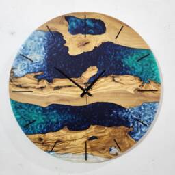 Custom Resin & Olive Wood Wall Clock Live Edge Rustic Home Decor - thumbnail 4