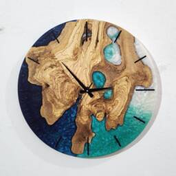 Custom Resin & Olive Wood Wall Clock Live Edge Rustic Home Decor - thumbnail 3