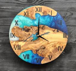 Custom Resin & Olive Wood Wall Clock Live Edge Rustic Home Decor