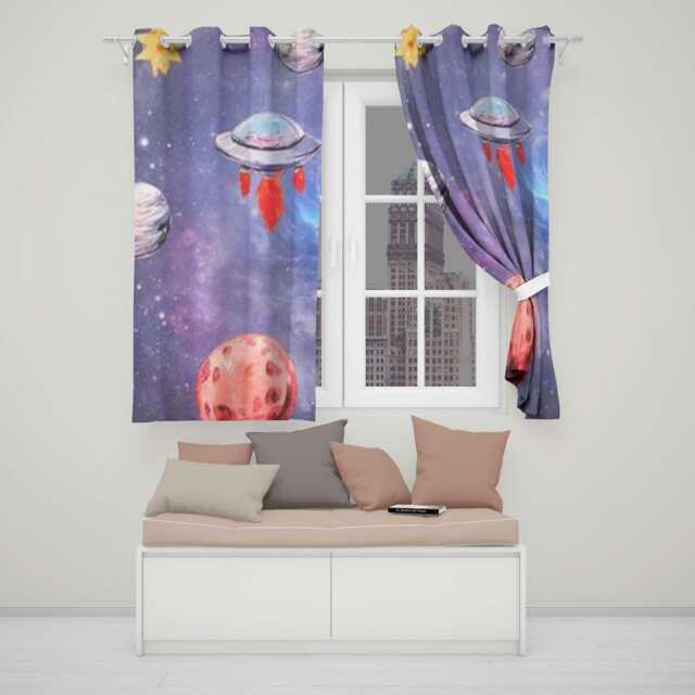 Kids Space Galaxy Planet Blackout Curtains Outer Stars Astronaut Eyelet Thermal Drapes Nursery Bedroom Playroom Fun Educational Decor - image 1