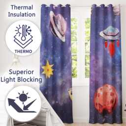 Kids Space Galaxy Planet Blackout Curtains Outer Stars Astronaut Eyelet Thermal Drapes Nursery Bedroom Playroom Fun Educational Decor - thumbnail 2