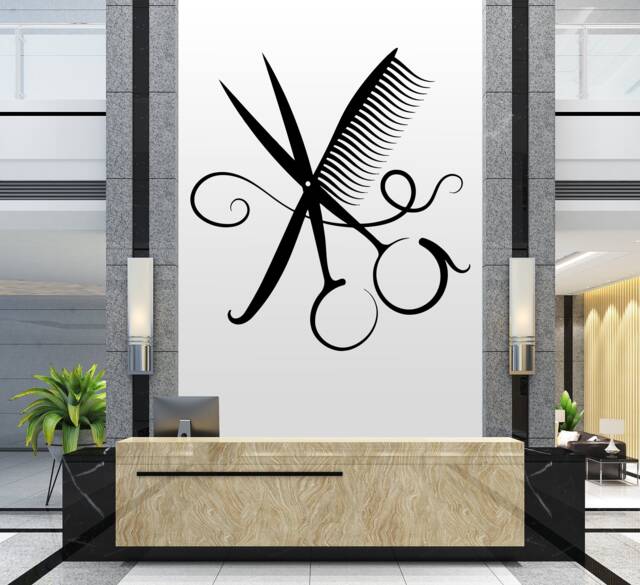 Hair Salon Wall Decal Scissors & Comb Vinyl Sticker 2849 - image 1