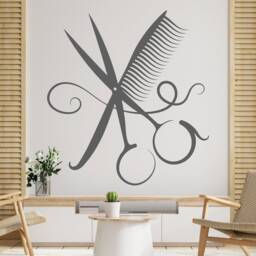 Hair Salon Wall Decal Scissors & Comb Vinyl Sticker 2849 - thumbnail 2