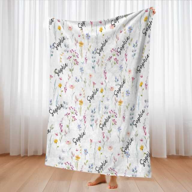Personalized Wildflower Baby Blanket, Custom Name Swaddle - image 1