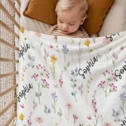 Personalized Wildflower Baby Blanket, Custom Name Swaddle - thumbnail 2