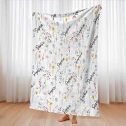 Personalized Wildflower Baby Blanket, Custom Name Swaddle - thumbnail 1