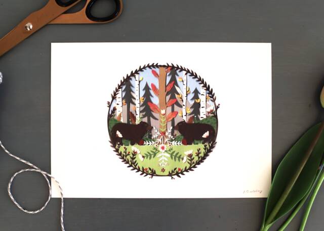 Bear Print - Art Wildlife Bears Illustration Animal Collage Lovers Woodland Folk Fathers Day Gift - image 1