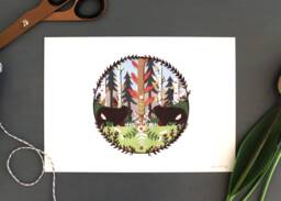 Bear Print - Art Wildlife Bears Illustration Animal Collage Lovers Woodland Folk Fathers Day Gift - thumbnail 1