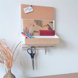 Oak Wall Organizer White Wooden Hanging Mail Holder With Cork Board - thumbnail 2