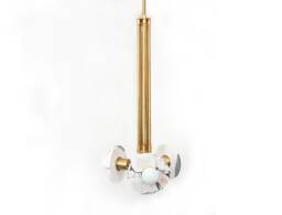 Triple Calacatta Viola Marble & Brass Chandelier Eclectic Ceiling Light Fixture Entry Lamp
