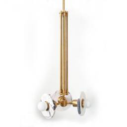 Triple Calacatta Viola Marble & Brass Chandelier Eclectic Ceiling Light Fixture Entry Lamp - thumbnail 3