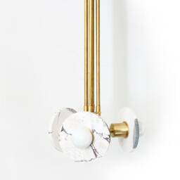 Triple Calacatta Viola Marble & Brass Chandelier Eclectic Ceiling Light Fixture Entry Lamp - thumbnail 4